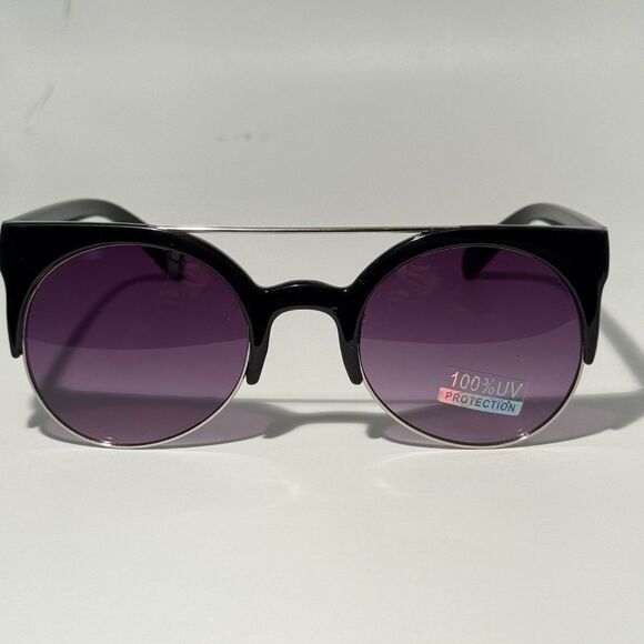1642 NEW Black Cat Eye Sunglasses Round Lens Eyebrow 100% UV Protection Retro - Picture 3 of 10
